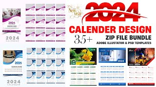 35 New Calendar Design 2024 Mega Bundles Free Download calendar design in illustrator 2024 [upl. by Carole464]