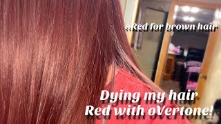 Dying My Hair Red Using oVertone On Dark Brown Hair [upl. by Emiline191]