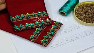 Very easy grand look long french knot hand embroidery neck design for kurti salwar blouse [upl. by Sivar]