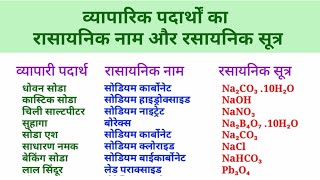 व्यापारिक पदार्थों का रासायनिक नाम तथा रासायनिक सूत्र  Chemistry chemical and periodic table [upl. by Hayyim]