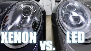 Xenon vs LED Porsche PDLS headlights  also Halogen [upl. by Eiuqram]