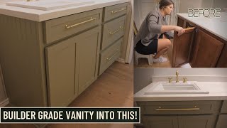 UPGRADING MY BASIC BUILDER GRADE VANITY INTO THIS  Bathroom Makeover Pt 6 [upl. by Burra]