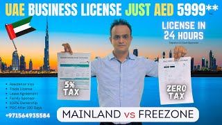 UAE Business License Just AED 5999  Dubai Business License Mainland vs Free Zone [upl. by Pauwles]