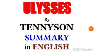 ULYSSES BY ALFRED LORD TENNYSON SUMMARY IN ENGLISH SET NET JRF IN ENGLISH [upl. by Arman]