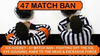 Ice Hockey  47 Match Ban  Fighting Off the Ice Eye gouging knee to the head amp excessive force [upl. by Tarrant]