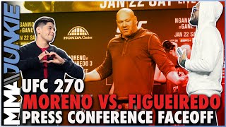 Brandon Moreno vs Deiveson Figueiredo 3 faceoff  UFC 270 press conference [upl. by Neryt]