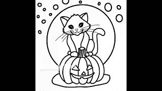 Cheeky Cat Halloween Coloring Page Speed Drawing halloween speeddrawing [upl. by Aynwad]