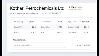 Top Fundamental Share  Kothari Petrochemicals Ltd [upl. by Lynus]