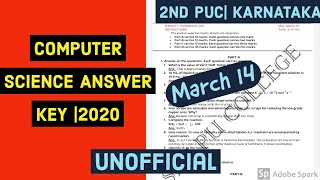 COMPUTER SCIENCE ANSWER KEY  2ND PUC  UNOFFICIAL  MARCH 14 2020 [upl. by Jerrie]