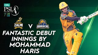 Fantastic Debut Innings By Mohammad Haris  Peshawar vs Karachi  Match 19  HBL PSL 7  ML2T [upl. by Zrike]