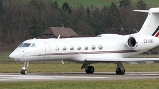 Gulfstream Aerospace G550 CSDKI Take Off at Airport BernBelp [upl. by Fadiman644]