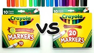 Crayola Broad Tip Markers 10 VS 20 Color Comparison amp Swatch [upl. by Yeffej]