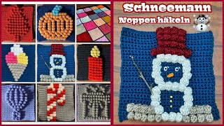 Schneemann Noppen häkeln  Schritt für Schritt  Anleitung  Babydecke  Anfänger  Bobble  DIY [upl. by Esom]