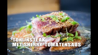 Tonijnsteak met sherrytomatensaus  FireampFood TV [upl. by Ahsem967]