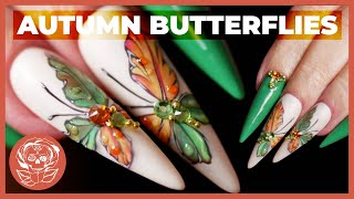 Making Butterflies out of Autumn Leaves  Nail Design Tutorial [upl. by Elleryt734]