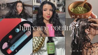 Hair care routine  روتيني المفصل لشعري ، ماسك السدر ، بخاخ اكليل الجبل و رائيي ف دايسون الجديد [upl. by Sascha284]