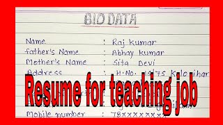 Resume  Biodata for teacher job  for government and private teacher [upl. by Sholem]