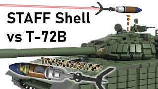 TOP ATTACK TANK SHELL vs T72 ERA  120mm XM943 STAFF vs Kontakt1  Armour Penetration Simulation [upl. by Cyn]