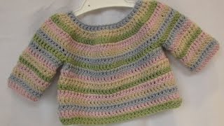 How to crochet a simple striped baby  childs sweater tutorial  part 2 [upl. by Windzer666]