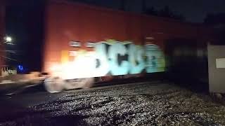 100624CSX M426 approaches Plaistow NH at Main street crossing heading to Maine 8engines [upl. by Ahsilyt377]