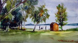 Lake Balaton in Autumn  Watercolor Painting  By Vamos [upl. by Ollie495]