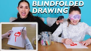 BLINDFOLDED DRAWING CHALLENGE 2 Haschak Sisters [upl. by Etteuqram]