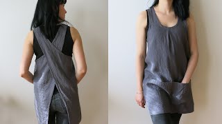 Cross back apron with pockets Japanese pinafore Crossback Sewing tutorial TOTOshopUA GRACE [upl. by Nels]