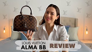 Louis Vuitton Alma BB Review  Damier Ebene  Wear and Tear  WFIMB  MOD Shots  Close Ups [upl. by Rizzo]