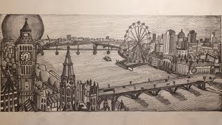 Drawing The London City Skyline With HB Pencil [upl. by Ledarf]