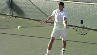 Rafael Nadal in Super Slow Motion  Forehand Backhand Serve  BNP Paribas Open 2013 [upl. by Aihsema]