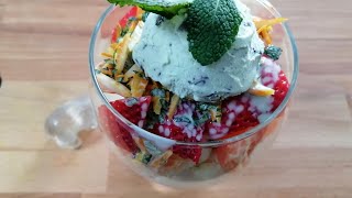 Fruit salad with kefir ice cream and mint Salada de frutas Healthy salad [upl. by Nicolais]