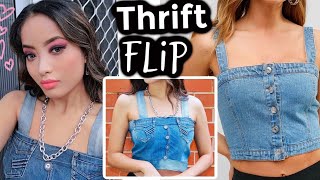 Thrift flip Ep3  DIY Denim Crop Top From Old JeansDenim Upcycled [upl. by Telrats]