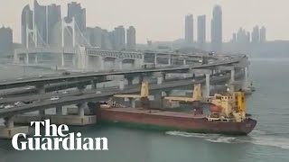 Russian cargo ship crashes into bridge in South Korea [upl. by Ajit82]