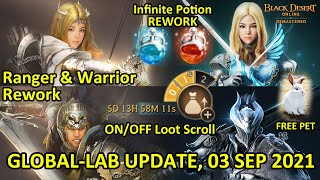 Infinte Potion Revamp ONOFF Loot Scroll Buff Ranger amp Warrior Rework Global Lab 03 Sep 2021 [upl. by Xylia]