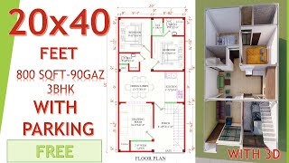 20x40 house plan with car parking and 3d elevation800sqft90gaz6x12m72sqm [upl. by Seppala]