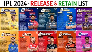 IPL 2024  All Teams Retained amp Released Players List  CSK KKR RCB MI DC RR GT PBKS IPL 2024 [upl. by Parette]