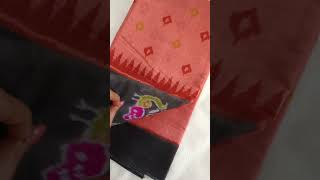 🤗💗🖤 Peach colour with Black Mul mul cotton saree with ikat print 🤗💗Rs 750 free shipping 🤗 ikat 🤗 [upl. by Hairehcaz]