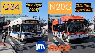 MTA New Flyer C40LF 231 on the Q34 and NICE 2021 New Flyer XN40 1988 on the N20G [upl. by Grizel]