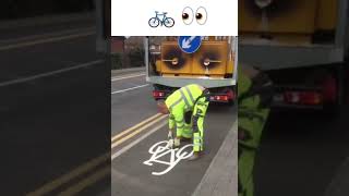 Road painter aces bike lane marking free hand [upl. by Kacie250]