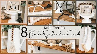 8 DOLLAR TREE DIY BEAD GARLAND AND TASSELS  DIY FARMHOUSE GARLAND DIY BOHO BEAD GARLAND [upl. by Fin942]