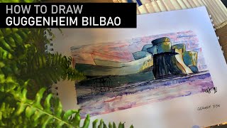 How To Draw the Guggenheim Museum Bilbao  Architectural History [upl. by Enneillij248]