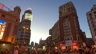 WALKING MADRID’S GRAN VIA AT NIGHT incl Sol and Plaza de España  Spain [upl. by Gruber]