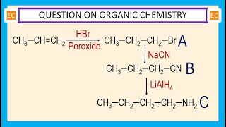 OQV NO – 302 Reaction of propene first with HBr peroxide and then with NaCN [upl. by Fitzsimmons]