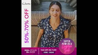 Clovia Nightwear  Super Powered Lingerie Sale is LIVE  5070 OFF  Top shorts pyjamas amp more [upl. by Haymo78]