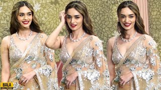 Manushi Chhillar L00KS Super STUNNING In Transparent Saree Blouse at Anant Radhika Blessing Ceremony [upl. by Anum]