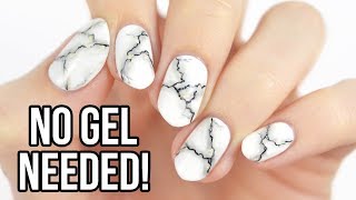 Realistic White Marble Nails Using REGULAR NAIL POLISH [upl. by Nelie]