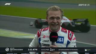 2022 F1 Brazil GP  amazing Kevin Magnussen pole position interview [upl. by Lynch487]