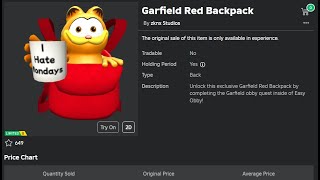 Como Ganhar o item Garfield Red Backpack Roblox Limited UGC FREE [upl. by Ahmad]