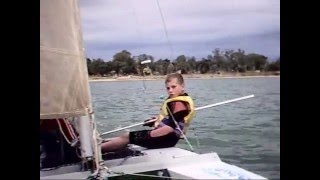 Eoins first sail on 11ft Arafura Cadet F12 Catamaranwmv [upl. by Kimble]