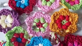 BLUME HÄKELN TUTORIAL BLÜTEN CROCHET FLOWER PUFF STICH ANLEITUNG [upl. by Swor]